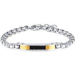 ***COI Titanium Black Gold Tone Silver Bracelet With Steel Clasp(Length: 8.27 inches)-01759AA