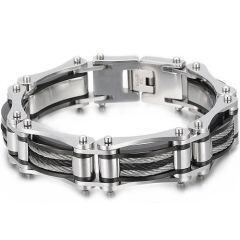 ***COI Titanium Black Silver Bracelet With Steel Clasp(Length: 8.27 inches)-01763AA