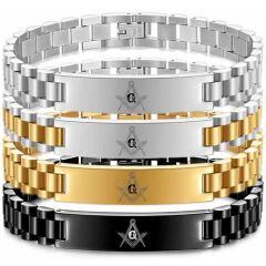 ***COI Titanium Black/Gold Tone/Silver Masonic Freemason Bracelet With Steel Clasp(Length: 8.27 inches)-01764AA