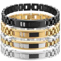 ***COI Titanium Black/Gold Tone/Silver Carbon Fiber Cubic Zirconia Bracelet With Steel Clasp(Length: 8.27 inches)-01765AA