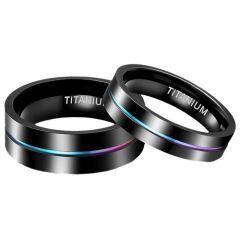 ***COI Black Titanium Rainbow Pride Center Groove Pipe Cut Flat Ring-01767AA