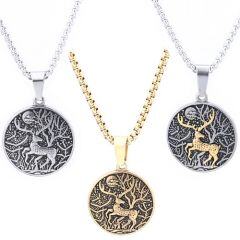 ***COI Titanium Black Gold Tone/Silver Deer Forest & Moon Pendant-01770AA