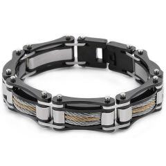 ***COI Titanium Black Gold Tone Silver Wire Bracelet With Steel Clasp(Length: 8.27 inches)-01771AA