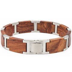 ***COI Titanium Gold Tone/Silver Koa Wood Bracelet With Steel Clasp(Length: 8.66 inches)-01838AA