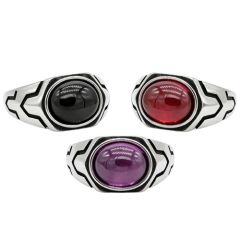***COI Titanium Black Silver Ring With Purple Amethyst/Black Onyx/Created Red Ruby-01867AA