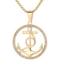 ***COI Gold Tone Titanium Anchor Pendant With Cubic Zirconia-01875AA