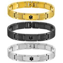 ***COI Titanium Black/Gold Tone/Silver Medical Alert Bracelet With Steel Clasp(Length: 8.26 inches)-01877AA