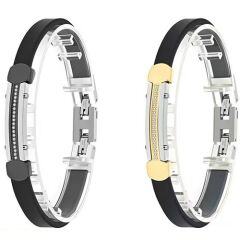 ***COI Titanium Silver Black/Gold Tone Cubic Zirconia Rubber Bracelet With Steel Clasp(Length: 9.25 inches)-01880AA