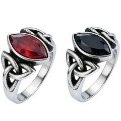 ***COI Titanium Black Silver Trinity Knots Solitaire Ring With Created Red Ruby/Black Onyx-01881AA