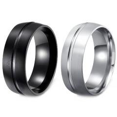 ***COI Titanium Black/Silver Center Groove Ring-01882AA