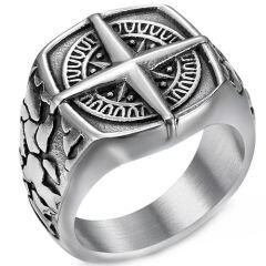 ***COI Titanium Black Silver Compass Ring-01886AA
