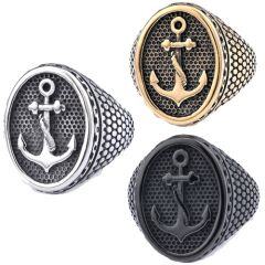 ***COI Titanium Black Gold Tone/Silver/Black Anchor Ring-01891AA