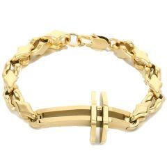 ***COI Titanium Black/Gold Tone/Silver Cross Bracelet With Steel Clasp(Length: 8.66 inches)-01898AA
