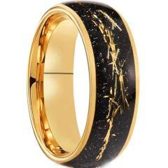 ***COI Gold Tone Tungsten Carbide Meteorite & Gold Foil Dome Court Ring-01904AA