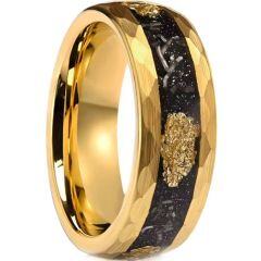 ***COI Gold Tone Tungsten Carbide Meteorite & Gold Foil Dome Court Faceted Ring-01916AA