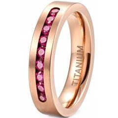 ***COI Rose Titanium Ring With Created Pink Red Ruby-01925AA