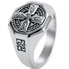 ***COI Titanium Black/Gold Tone/Silver Cross Celtic Ring-01926AA