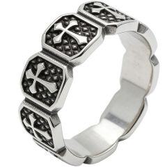 ***COI Titanium Black Silver Cross Ring-01928AA