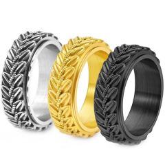 ***COI Titanium Black/Gold Tone/Silver Celtic & Leaves Ring-01929AA