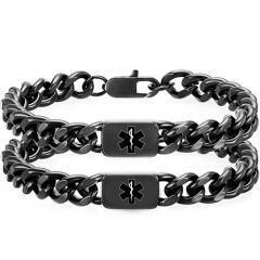 ***COI Black Titanium Medical Alert Bracelet With Steel Clasp(Length: 7.48 inches)-01935AA