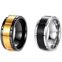 ***COI Titanium Black Gold Tone/Silver Tire Tread Ring-01939AA