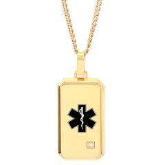 ***COI Titanium Black/Gold Tone/Silver Medical Alert Pendant With Cubic Zirconia-01941AA