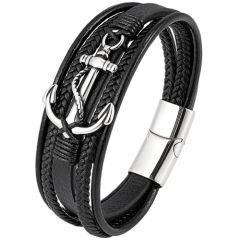 ***COI Titanium Anchor Genuine Leather Bracelet With Steel Clasp(Length: 8.27 inches)-01946AA