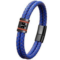 ***COI Titanium Black Red Medical Alert Genuine Leather Bracelet With Steel Clasp(Length: 8.27 inches)-01953AA