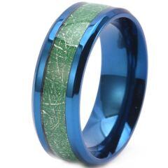 ***COI Blue Titanium Beveled Edges Ring With Meteorite-01959AA