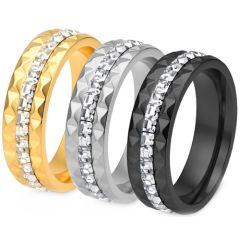***COI Titanium Black/Gold Tone/Silver Ring With Cubic Zirconia-01961AA