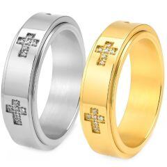 ***COI Titanium Gold Tone/Silver Cross Ring With Cubic Zirconia-01963AA