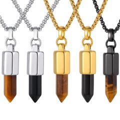 ***COI Titanium Gold Tone/Silver Tiger Eye/Black Onyx Pendant-01966AA