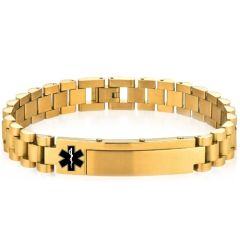 ***COI Titanium Black/Gold Tone/Silver Medical Alert Bracelet With Steel Clasp(Length: 8.86 inches)-01969AA