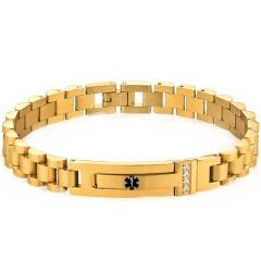 ***COI Titanium Black/Gold Tone/Silver Medical Alert Cubic Zirconia Bracelet With Steel Clasp(Length: 8.46 inches)-01970AA