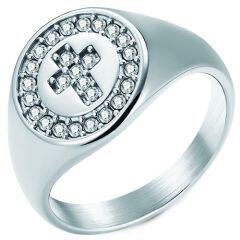 ***COI Titanium Gold Tone/Silver Cross Ring With Cubic Zirconia-01972AA