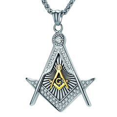 ***COI Titanium Silver/Gold Tone/Gold Tone Silver Masonic Freemason Pendant-01974AA
