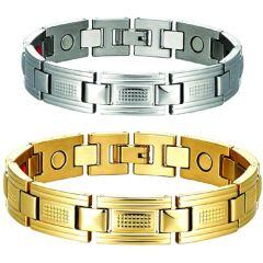 ***COI Titanium Silver/Gold Tone Bracelet With Steel Clasp(Length: 8.07 inches)-01975AA