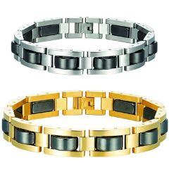 ***COI Titanium Black Silver/Gold Tone Bracelet With Steel Clasp(Length: 9.06 inches)-01976AA