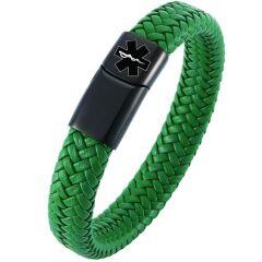 ***COI Black Titanium Medical Alert Genuine Leather Bracelet With Steel Clasp(Length: 8.27 inches)-01982AA