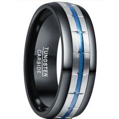 ***COI Tungsten Carbide Black Blue Silver Tire Tread Ring-01987AA