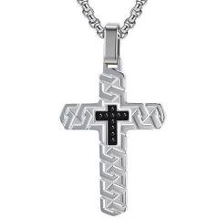***COI Titanium Black/Black Silver Cross Pendant-01988AA