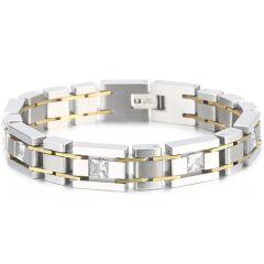 ***COI Titanium Black Silver/Gold Tone Silver/Gold Tone Cubic Zirconia Bracelet With Steel Clasp(Length: 8.27 inches)-01990AA
