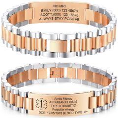 ***COI Titanium Rose Silver Medical Alert Custom Engraving Bracelet With Steel Clasp(Length: 8.27 inches)-01998AA