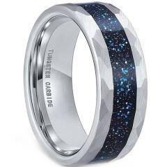***COI Tungsten Carbide Black/Gold Tone/Silver Meteorite Faceted Ring-02002AA