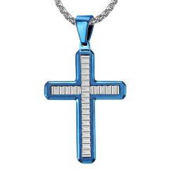 ***COI Titanium Black/Blue Silver Cross Pendant-02003AA