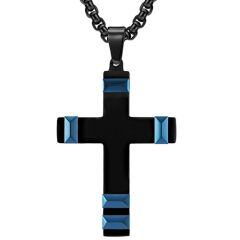 ***COI Titanium Black Gold Tone/Blue Cross Pendant-02004AA