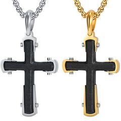 ***COI Titanium Black Gold Tone/Silver Cross Pendant-02005AA