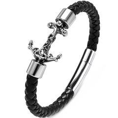 ***COI Titanium Anchor Genuine Leather Bracelet With Steel Clasp(Length: 8.27 inches)-02007AA
