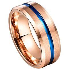 ***COI Tungsten Carbide Blue Rose Center Groove Beveled Edges Ring-02012AA