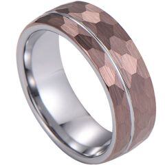 ***COI Tungsten Carbide Offset Groove Faceted Ring-02015AA